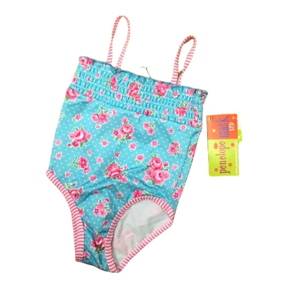 Penelope Mack Girls Swimsuit Size 18 Months Blue Pink Floral One Piece NEW